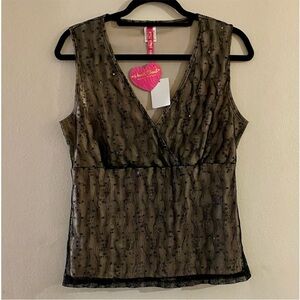 NWT Heart Soul Black and Gold Mesh Top​